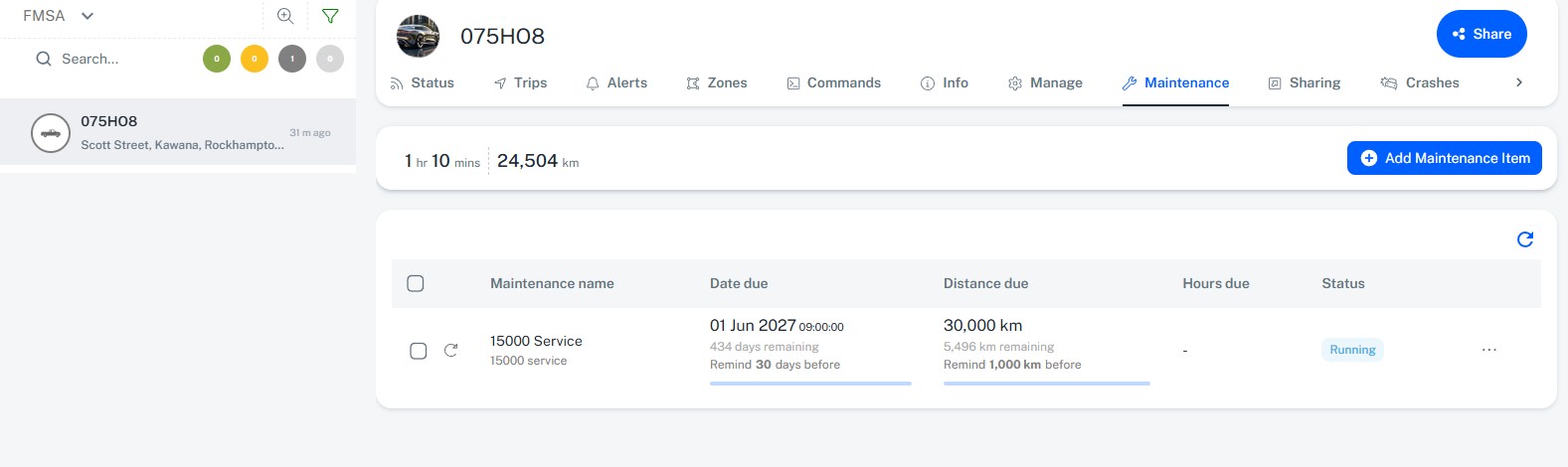 Fleet maintenance dashboard